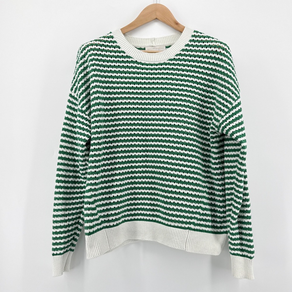 Spiritual‎ Gangster Large Green White Striped Open Knit Cotton Blend Sweater - Picture 3 of 11